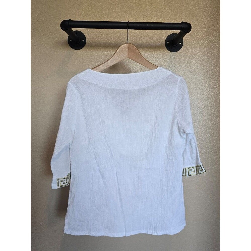 100% cotton white and gold lightweight 3/4 sleeve pullover top women's size XL - Picture 4 of 8